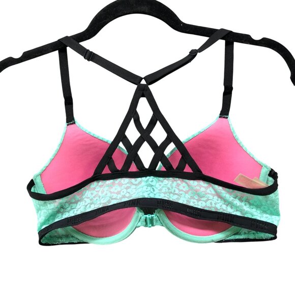 Victoria's Secret Push Up Bra Womens 36C Front Closure Lace Teal Padded - Picture 2 of 7